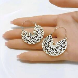 Bohemian Silver Hoop Filigree Earrings